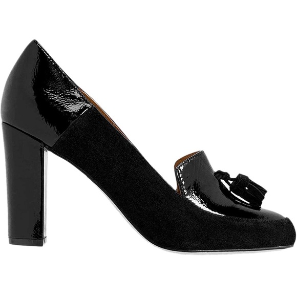 Pumps Dress Loafers High Heel Chunky Block Slip On Patent Leather Suede - Picture 5 of 6